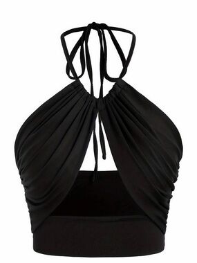 Black Halter Tie-Back Crop Top